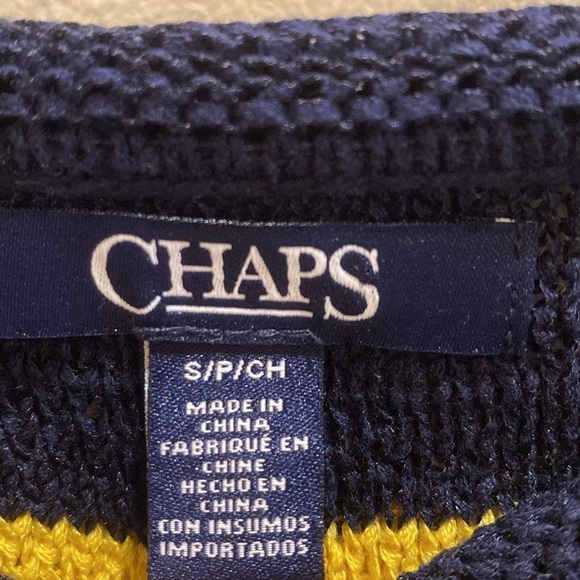 Chaps L/S Cotton Blend Bold Stripe Navy Yellow Pink Cream Knit Sweater SMALL - Picture 4 of 6